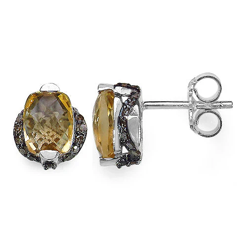 3.14 Carat Genuine Citrine & Black Diamond .925 Sterling Silver Earrings - Image 2