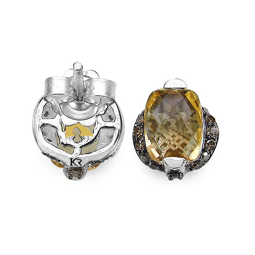 3.14 Carat Genuine Citrine & Black Diamond .925 Sterling Silver Earrings - Image 3