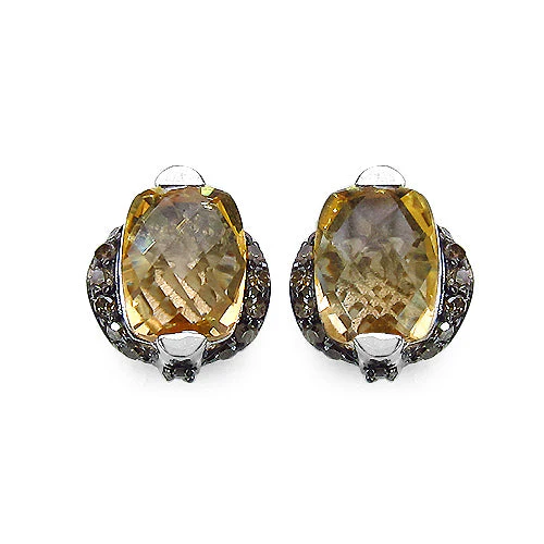 3.14 Carat Genuine Citrine & Black Diamond .925 Sterling Silver Earrings - Image 4