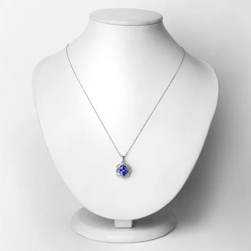 3.14 Carat Genuine Tanzanite and White Diamond 14K White Gold Pendant - Image 2