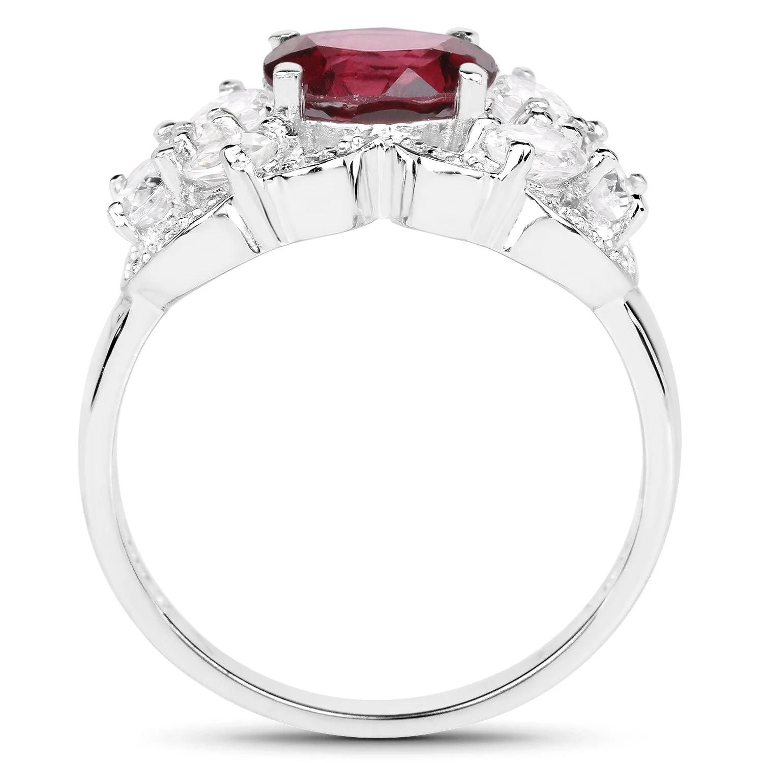 3.16 Carat Genuine Rhodolite and White Zircon .925 Sterling Silver Ring - Image 2