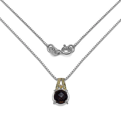 3.16 Carat Genuine Smoky Quartz, Yellow Diamond & White Diamond .925 Sterling Silver Pendant - Image 2