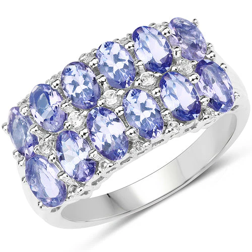 3.16 Carat Genuine Tanzanite & White Topaz .925 Sterling Silver Ring - Image 4