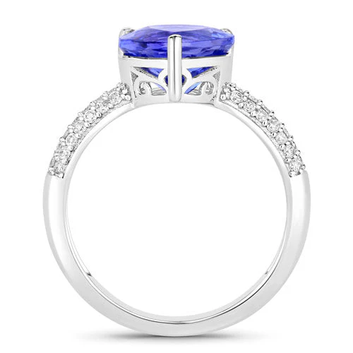 3.18 Carat Genuine Tanzanite and White Diamond 14K White Gold Ring - Image 2