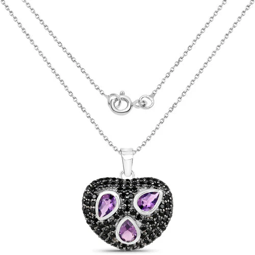 3.19 Carat Genuine Amethyst and Black Spinel .925 Sterling Silver Pendant - Image 4