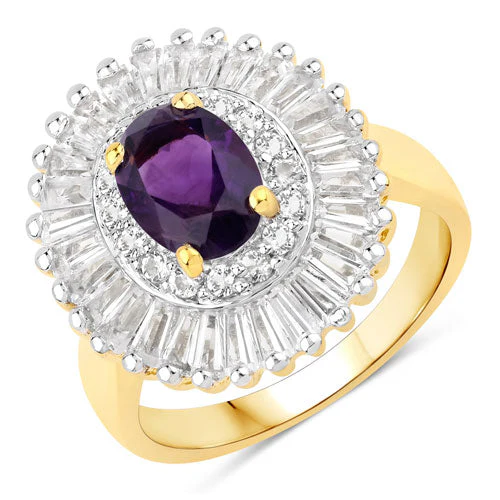 3.20 Carat Genuine Amethyst and White Topaz .925 Sterling Silver Ring - Image 2