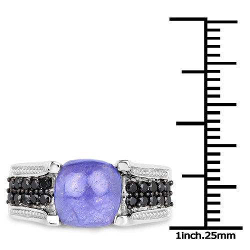 3.20 Carat Genuine Tanzanite and Black Spinel .925 Sterling Silver Ring - Image 6