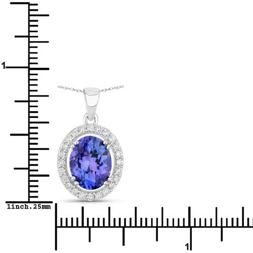 3.21 Carat Genuine Tanzanite and White Diamond 14K White Gold Pendant - Image 3