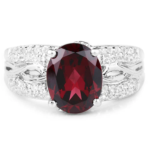 3.23 Carat Genuine Rhodolite and White Topaz .925 Sterling Silver Ring - Image 6