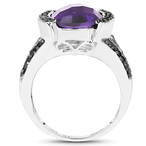 3.24 Carat Genuine Amethyst & Black Diamond .925 Sterling Silver Ring - Image 5