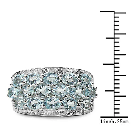 3.24 Carat Genuine Blue Topaz & White Topaz .925 Sterling Silver Ring - Image 3