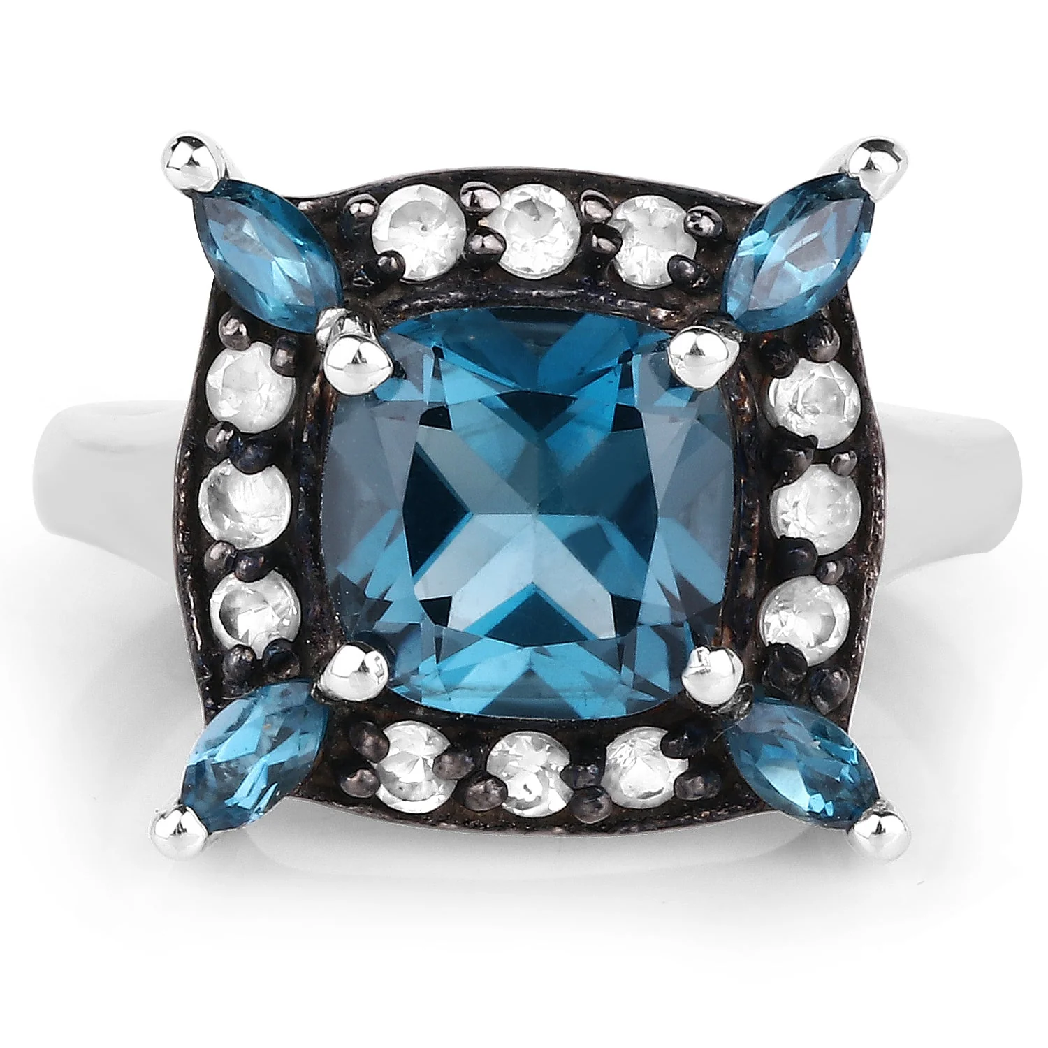 3.24 Carat Genuine London Blue Topaz and White Topaz .925 Sterling Silver Ring - Image 3