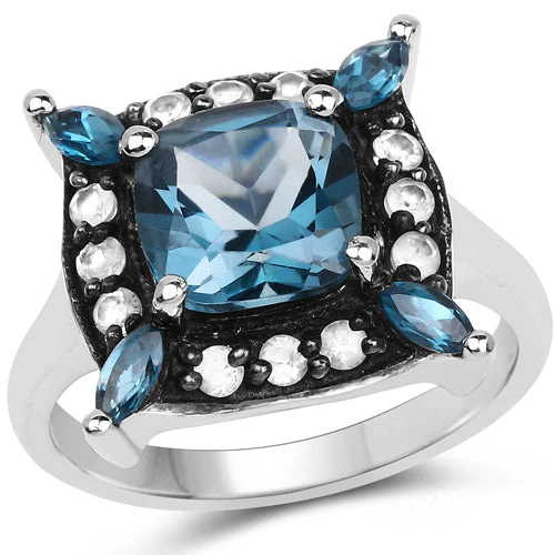 3.24 Carat Genuine London Blue Topaz and White Topaz .925 Sterling Silver Ring - Image 4