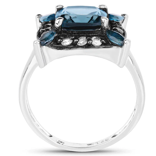 3.24 Carat Genuine London Blue Topaz and White Topaz .925 Sterling Silver Ring - Image 5