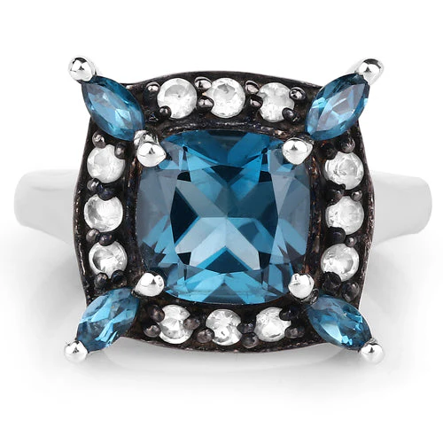 3.24 Carat Genuine London Blue Topaz and White Topaz .925 Sterling Silver Ring - Image 6