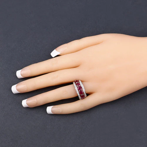 3.24 Carat Genuine Ruby and White Diamond 14K White Gold Ring - Image 9