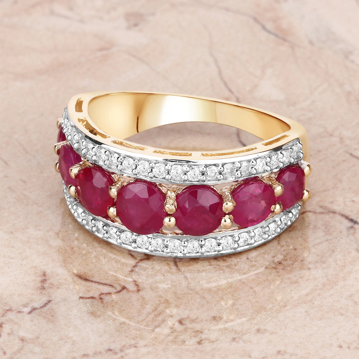 3.24 Carat Genuine Ruby and White Diamond 14K Yellow Gold Ring - Image 4