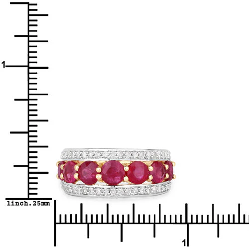3.24 Carat Genuine Ruby and White Diamond 14K Yellow Gold Ring - Image 7