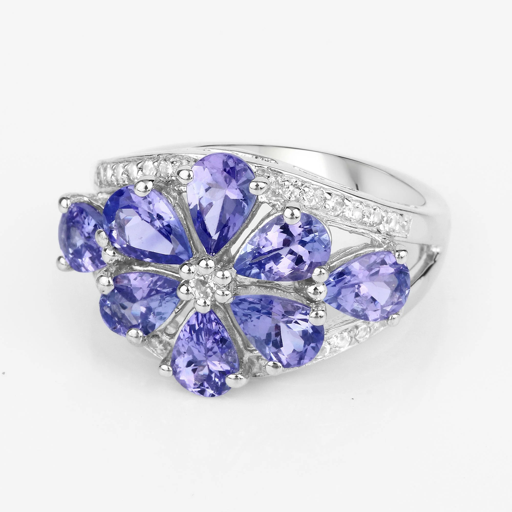 3.24 Carat Genuine Tanzanite and White Topaz .925 Sterling Silver Ring - Image 4