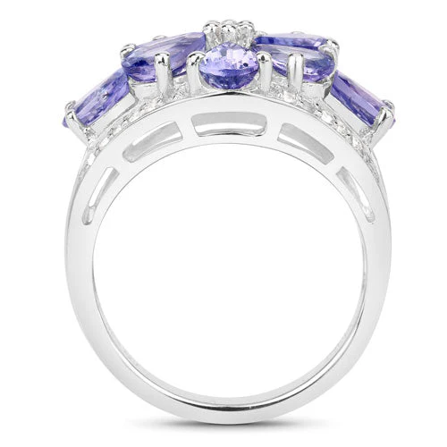 3.24 Carat Genuine Tanzanite and White Topaz .925 Sterling Silver Ring - Image 6