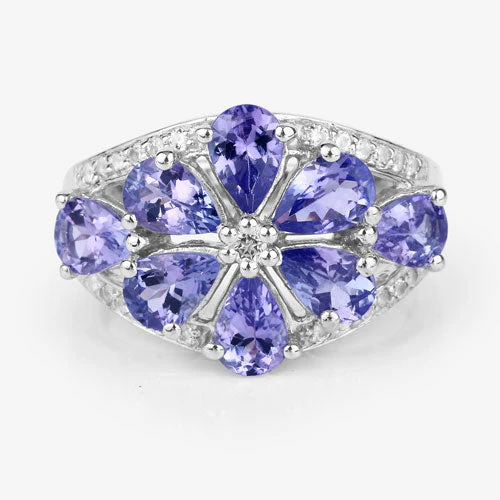 3.24 Carat Genuine Tanzanite and White Topaz .925 Sterling Silver Ring - Image 9