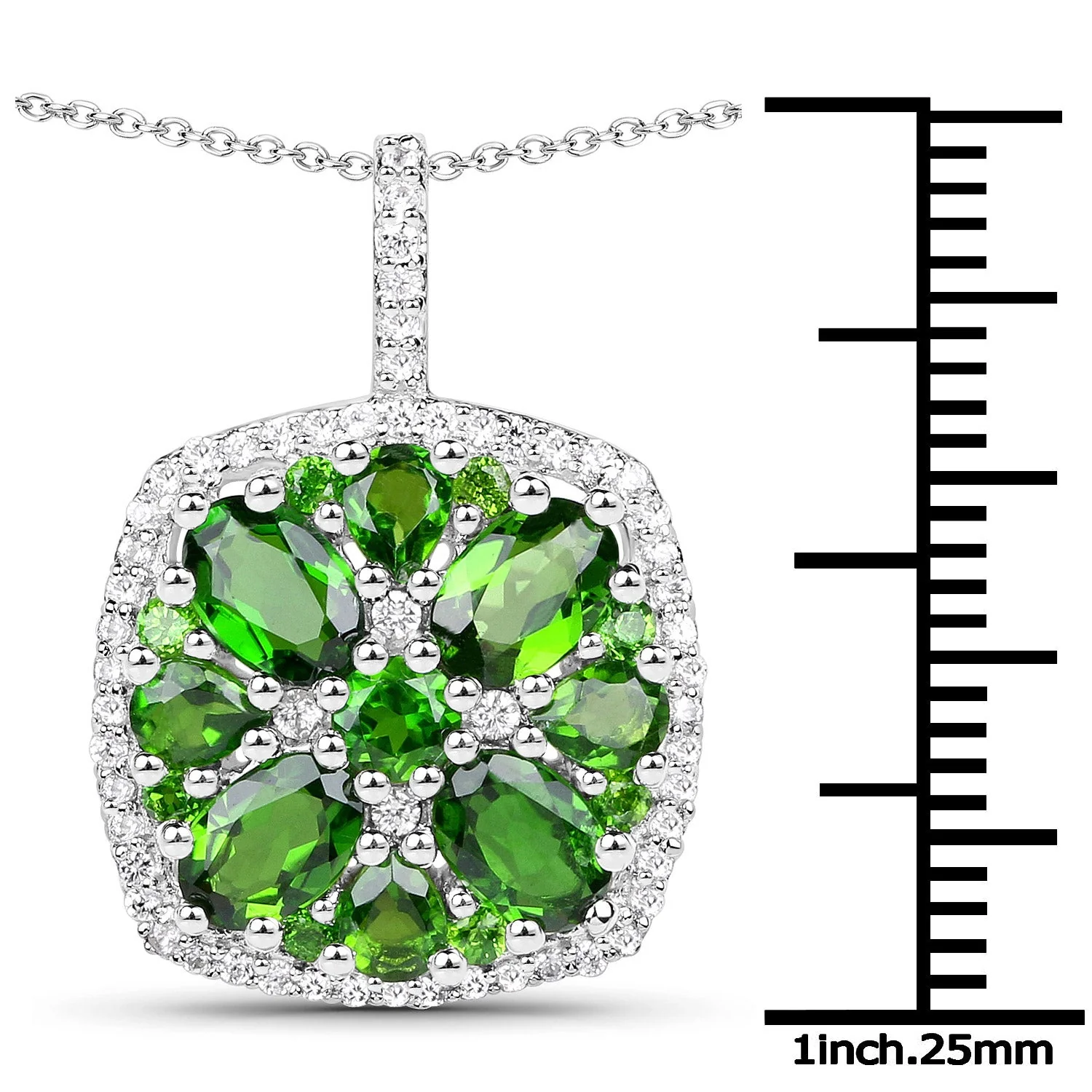 3.25 Carat Genuine Chrome Diopside and White Zircon .925 Sterling Silver Pendant - Image 3