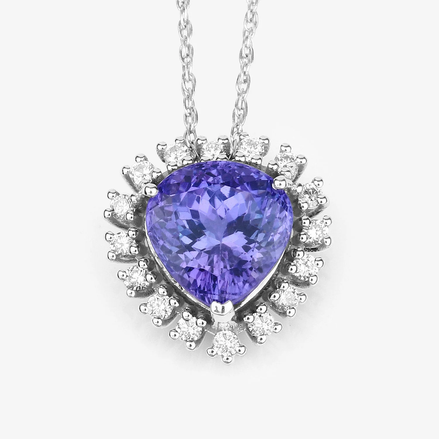 3.25 Carat Genuine Tanzanite and White Diamond 14K White Gold Pendant - Image 4