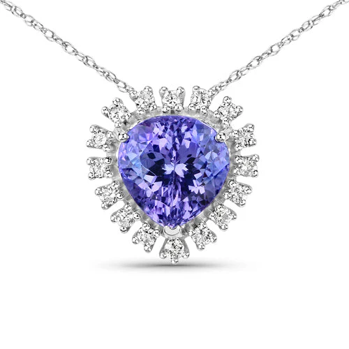 3.25 Carat Genuine Tanzanite and White Diamond 14K White Gold Pendant - Image 5