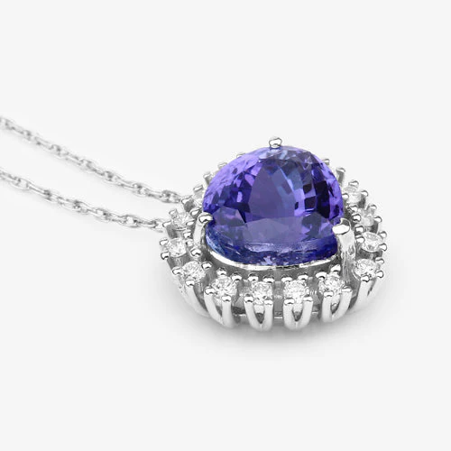 3.25 Carat Genuine Tanzanite and White Diamond 14K White Gold Pendant - Image 9