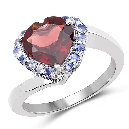 3.26 Carat Genuine Garnet and Tanzanite .925 Sterling Silver Ring - Image 4