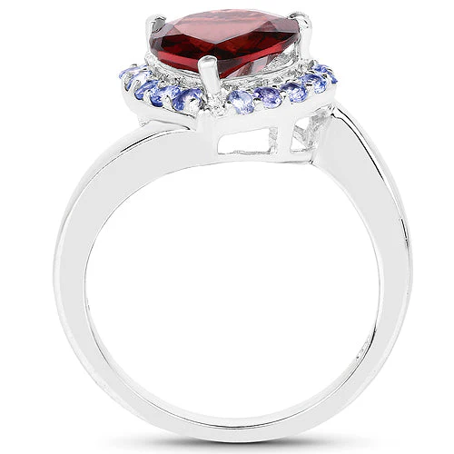 3.26 Carat Genuine Garnet and Tanzanite .925 Sterling Silver Ring - Image 5