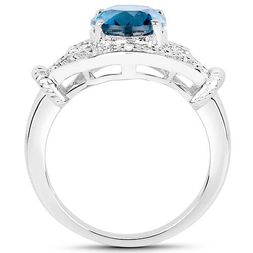 3.26 Carat Genuine London Blue Topaz & White Diamond .925 Sterling Silver Ring - Image 5