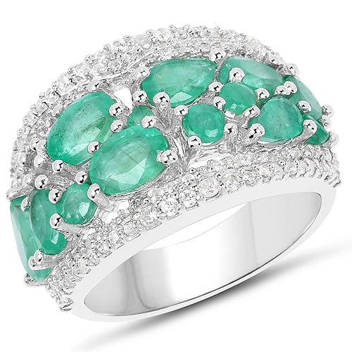 3.27 Carat Genuine Emerald and White Zircon .925 Sterling Silver Ring - Image 4