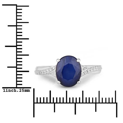 3.28 Carat Genuine Blue Sapphire and White Diamond 14K White Gold Ring - Image 3