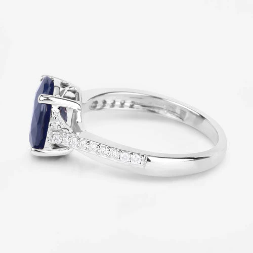 3.28 Carat Genuine Blue Sapphire and White Diamond 14K White Gold Ring - Image 6