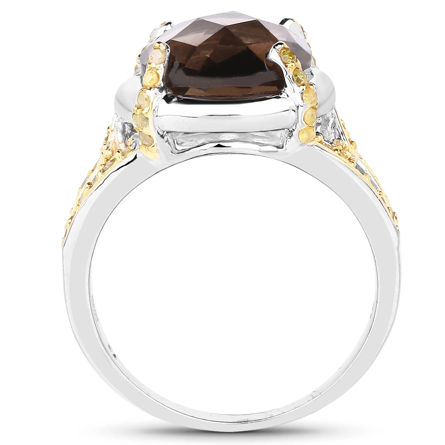 3.28 Carat Genuine Smoky Quartz and Yellow Diamond .925 Sterling Silver Ring - Image 2