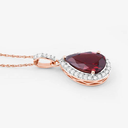 3.29 Carat Genuine Rhodolite and White Diamond 14K Rose Gold Pendant - Image 10
