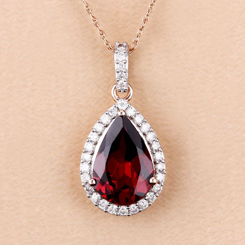 3.29 Carat Genuine Rhodolite and White Diamond 14K Rose Gold Pendant - Image 11