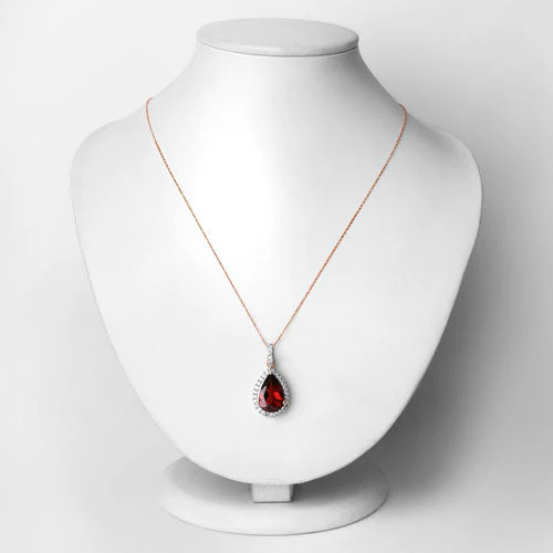 3.29 Carat Genuine Rhodolite and White Diamond 14K Rose Gold Pendant - Image 6