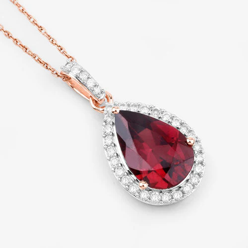 3.29 Carat Genuine Rhodolite and White Diamond 14K Rose Gold Pendant - Image 9