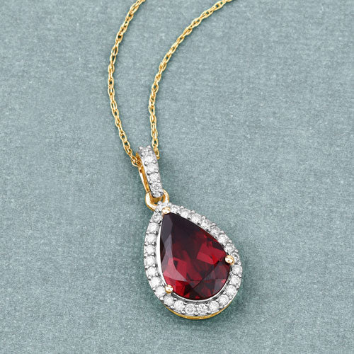 3.29 Carat Genuine Rhodolite and White Diamond 14K Yellow Gold Pendant - Image 8