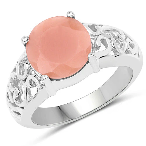 3.30 Carat Genuine Peach Moonstone .925 Sterling Silver Ring - Image 4