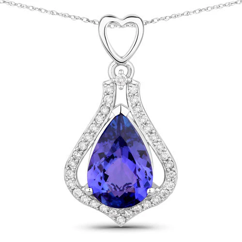 3.30 Carat Genuine Tanzanite and White Diamond 14K White Gold Pendant