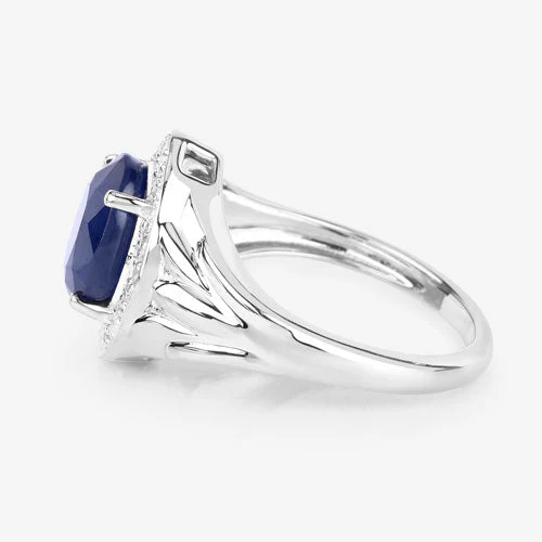 3.31 Carat Genuine Blue Sapphire and White Diamond 14K White Gold Ring - Image 6