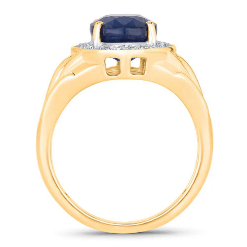 3.31 Carat Genuine Blue Sapphire and White Diamond 14K Yellow Gold Ring - Image 2