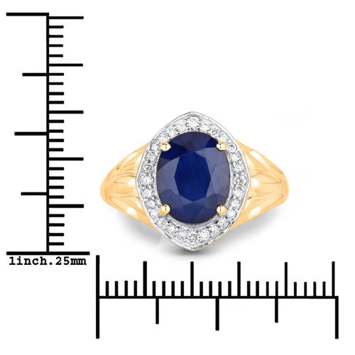 3.31 Carat Genuine Blue Sapphire and White Diamond 14K Yellow Gold Ring - Image 3