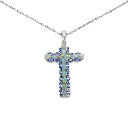 3.32 Carat Genuine Ethiopian Opal and Tanzanite .925 Sterling Silver Pendant - Image 3