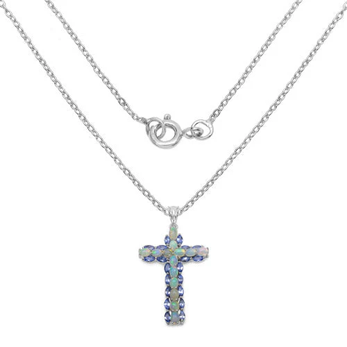 3.32 Carat Genuine Ethiopian Opal and Tanzanite .925 Sterling Silver Pendant - Image 4