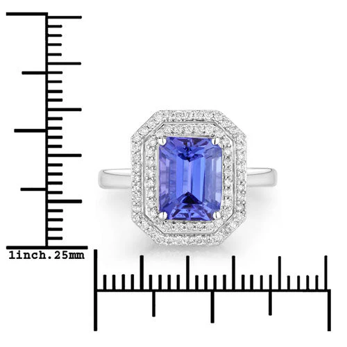 3.32 Carat Genuine Tanzanite and White Diamond 14K White Gold Ring - Image 3