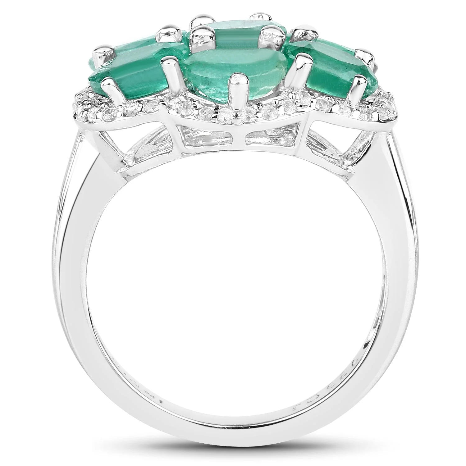 3.33 Carat Genuine Zambian Emerald and White Zircon .925 Sterling Silver Ring - Image 2